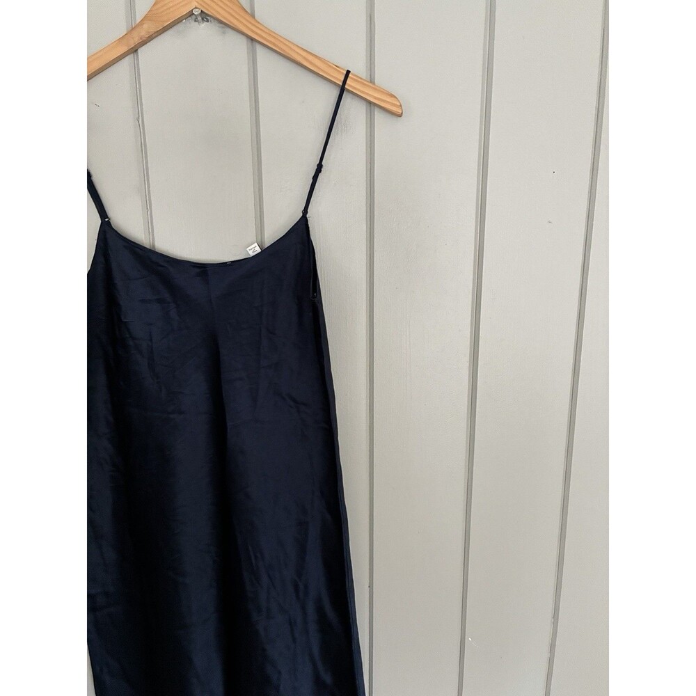 Vince Midi Slip Dress S Small Navy Blue Japanese Satin Strap Sleeve NAIA - Picture 2 of 6